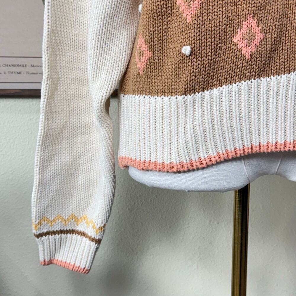 Vintage 80s Patchwork Embroidered Floral Sweater Grannycore Grandma Cottage L - Picture 4 of 9